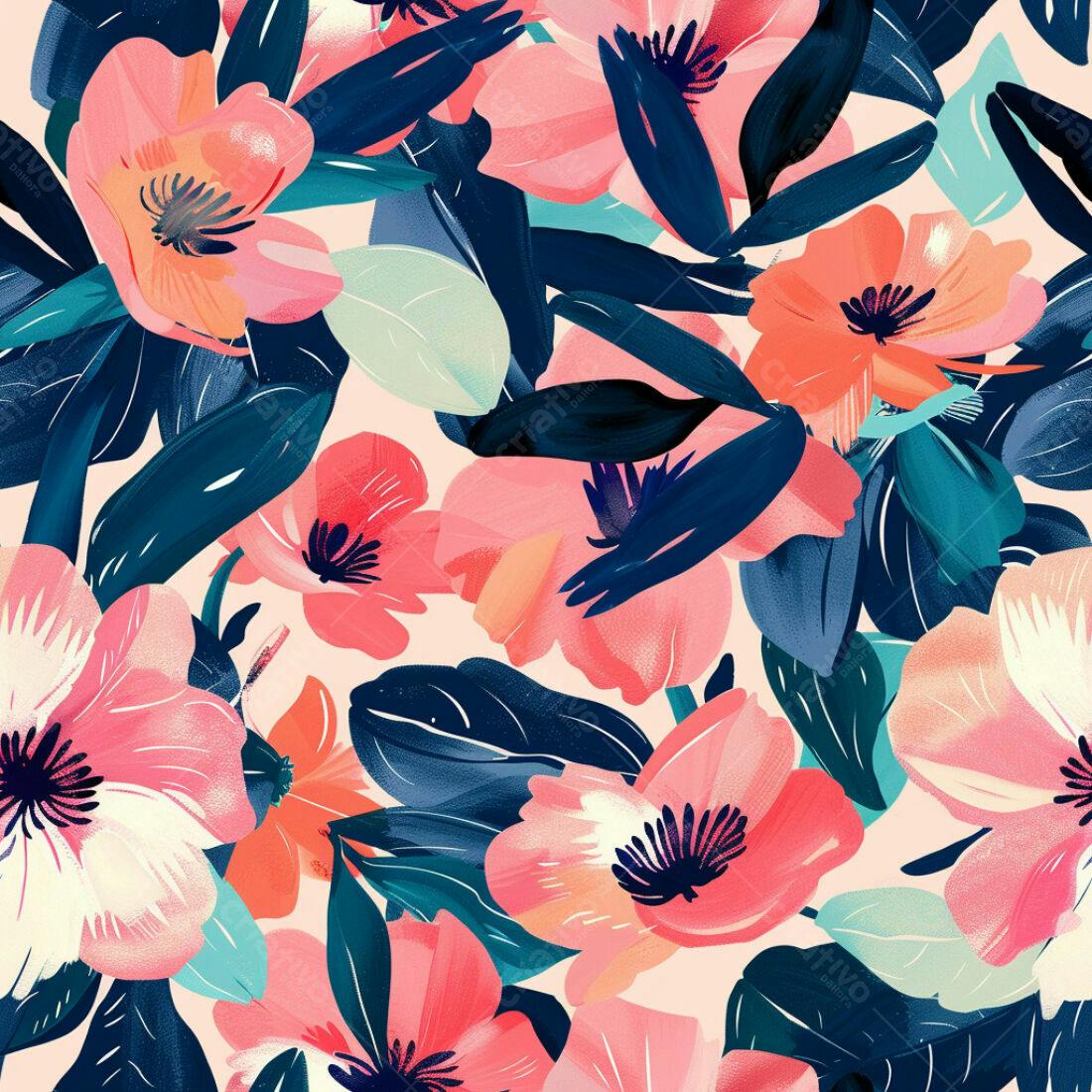 Textura floral rosa e azul para papel de parede