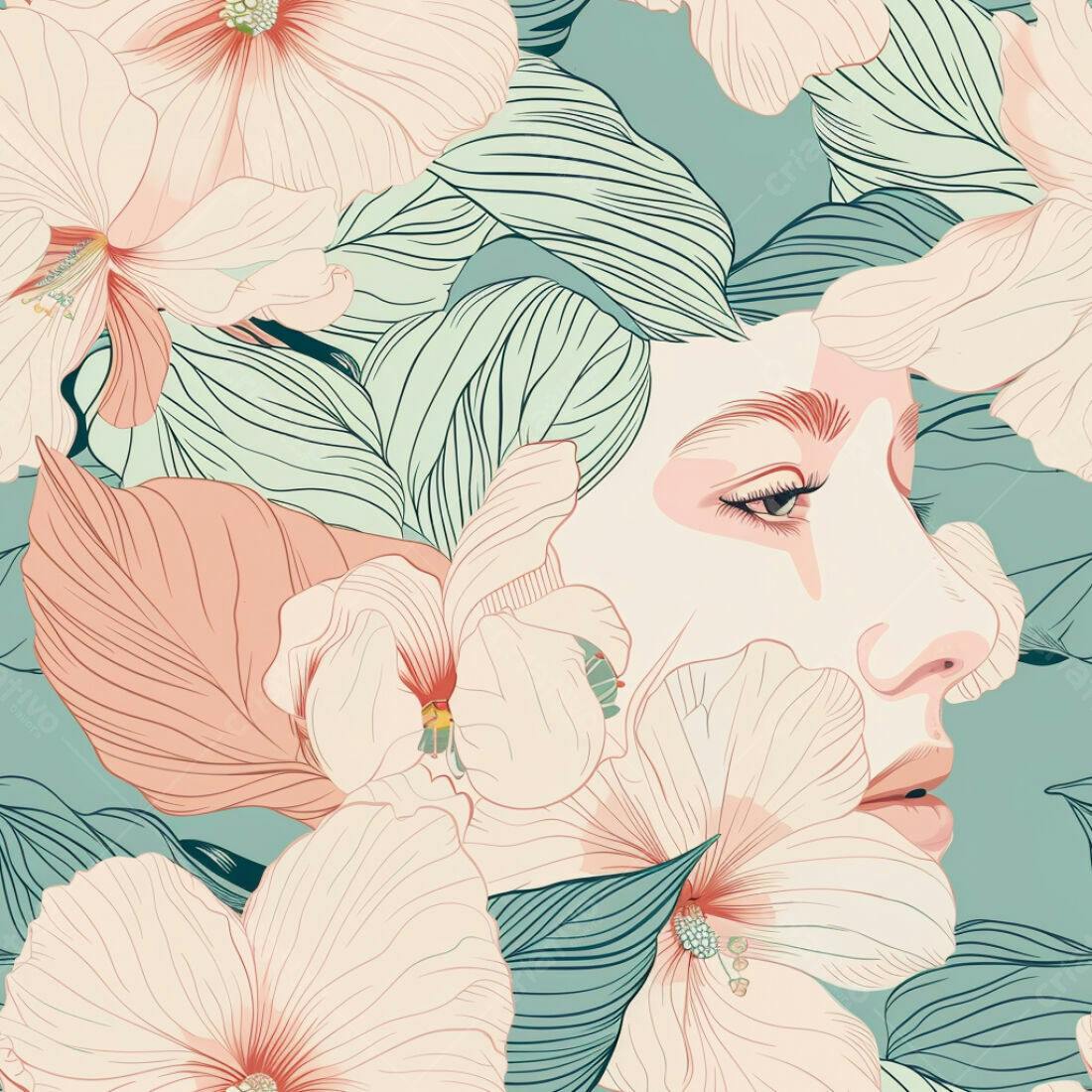 Textura floral rosto feminino para papel de parede