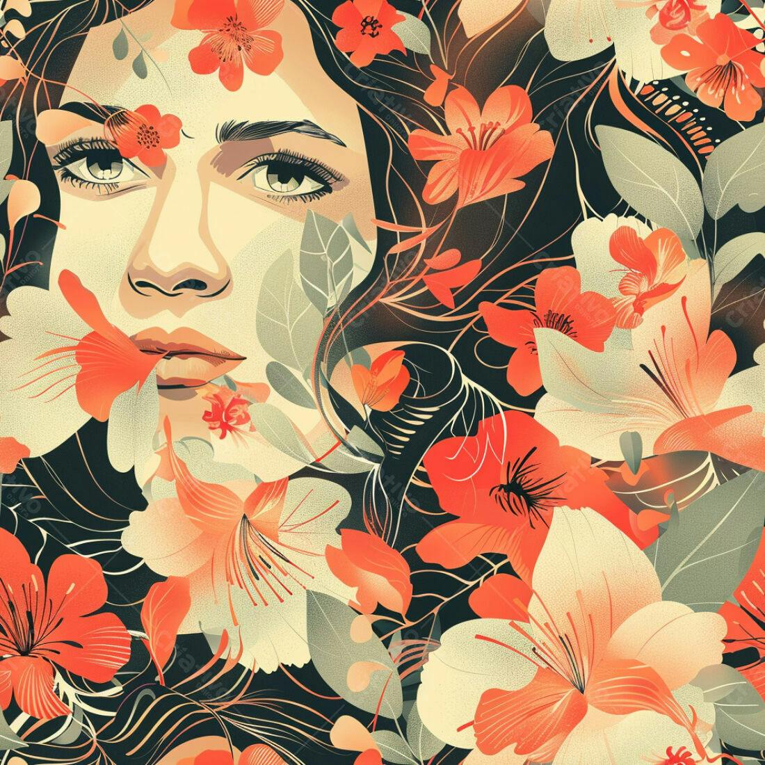 Textura floral rosto mulher para fundo