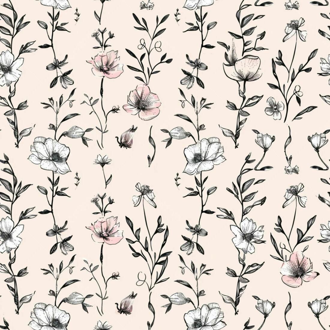 Textura Floral Rosa e Preto para Papel de Parede