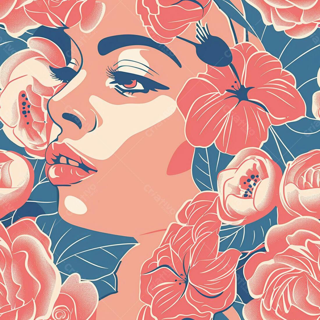 Textura Floral Rosa e Azul para Fundo