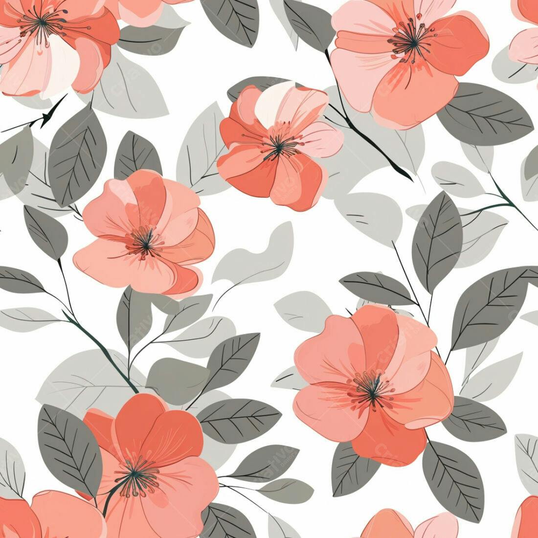 Textura floral coral e cinza para papel de parede