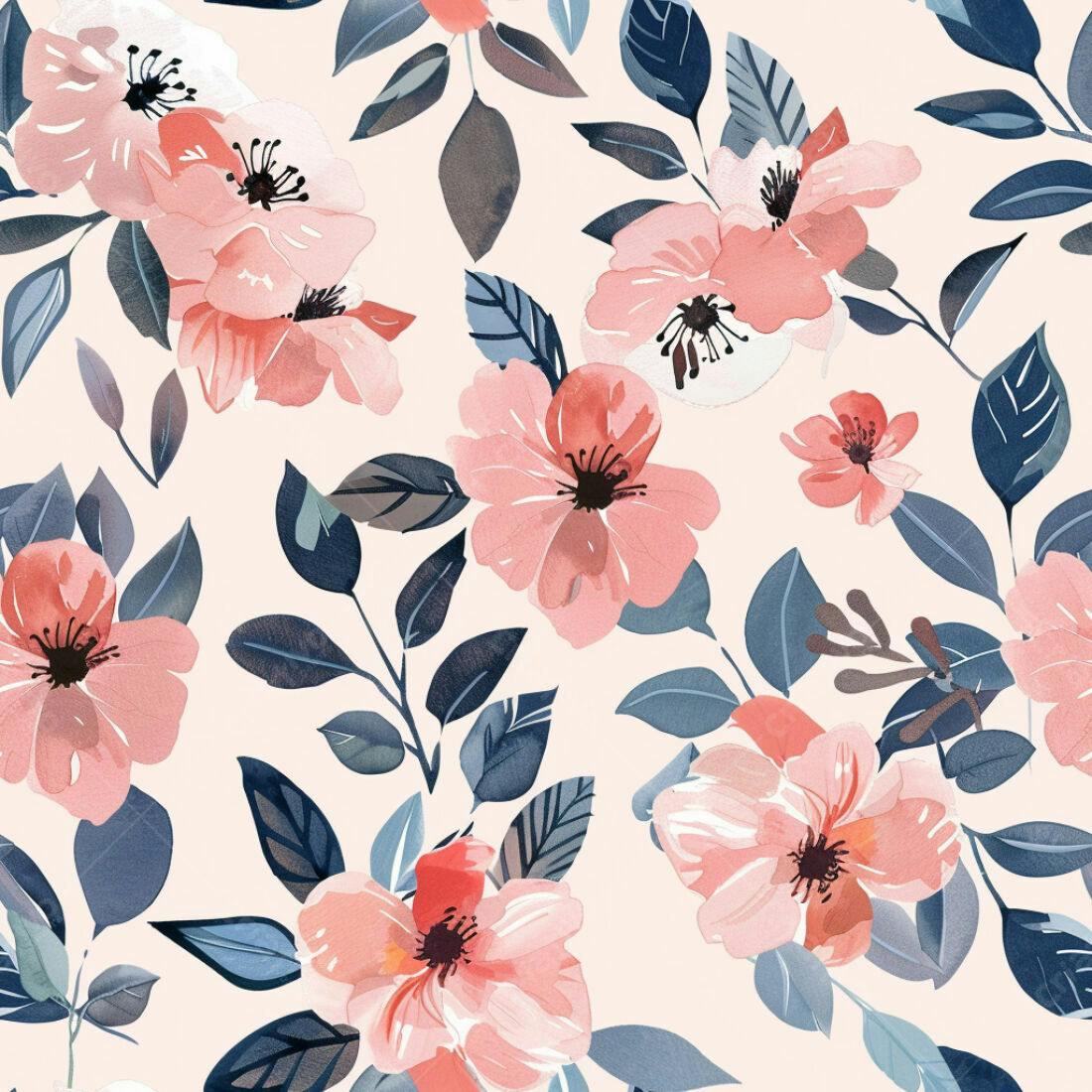 Textura floral rosa e azul para papel de parede