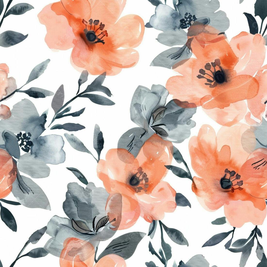 Textura floral aquarela pêssego e cinza para fundo