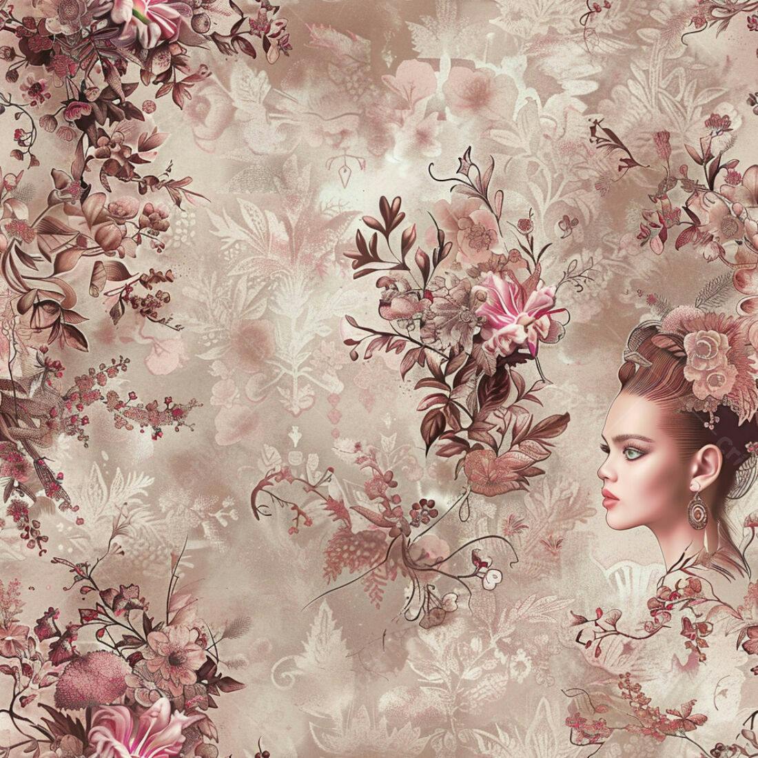 Textura Floral Damasco Rosa para Papel de Parede