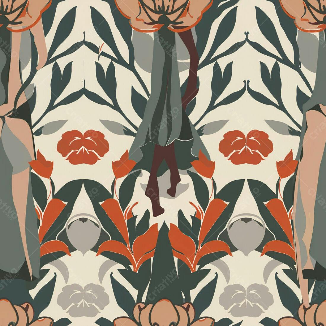 Textura Floral Art Nouveau para Papel de Parede