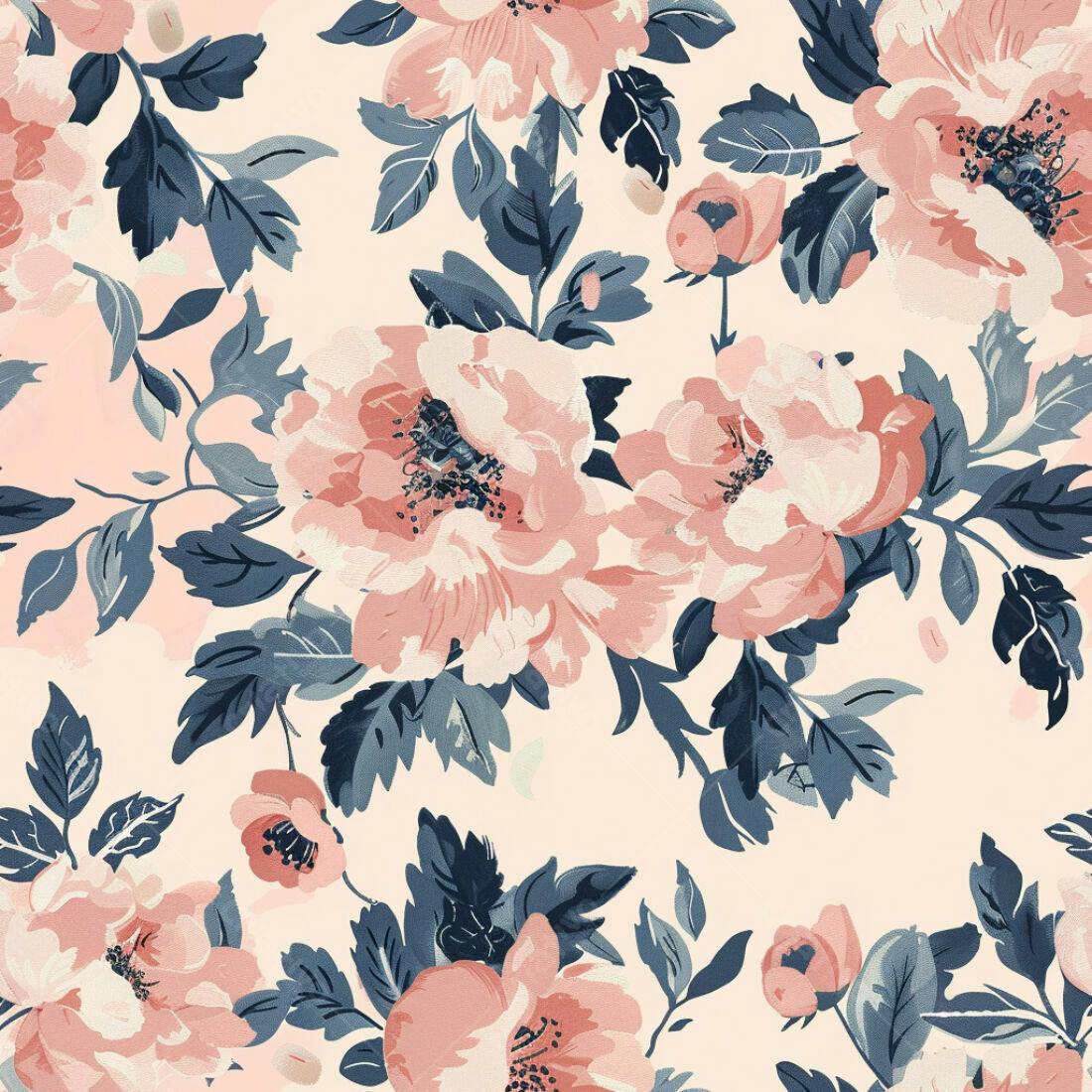 Textura Floral Rosa e Azul para Papel de Parede