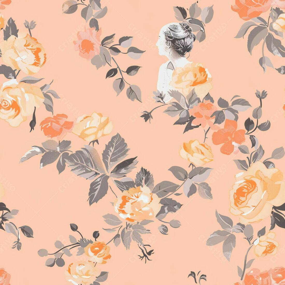 Textura floral pêssego para papel de parede