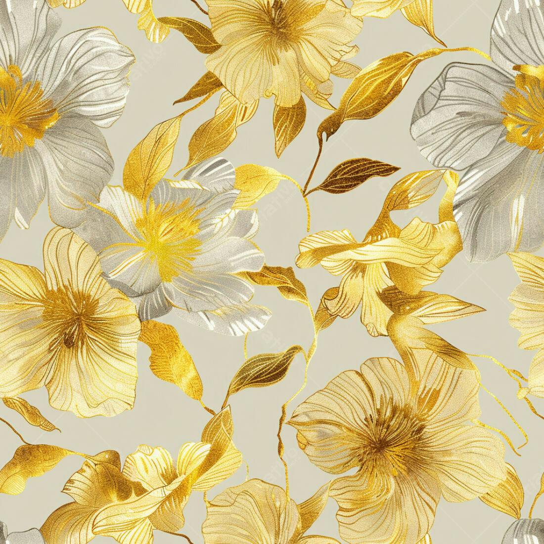 Textura floral dourada e prata para papel de parede