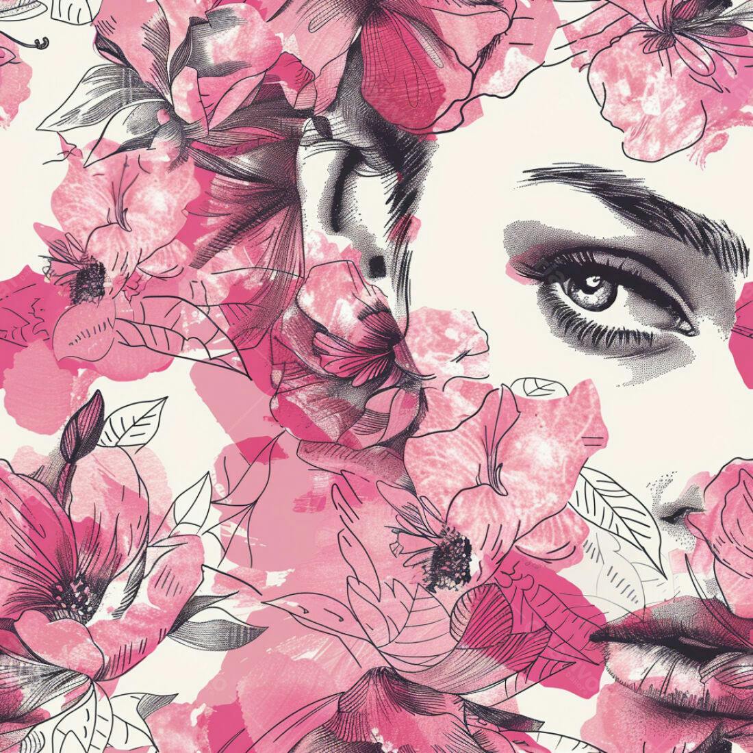 Textura floral rosto e flores rosa para papel de parede