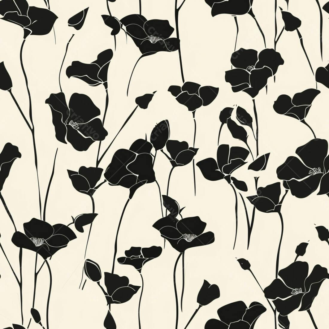 Textura floral preto e bege para papel de parede