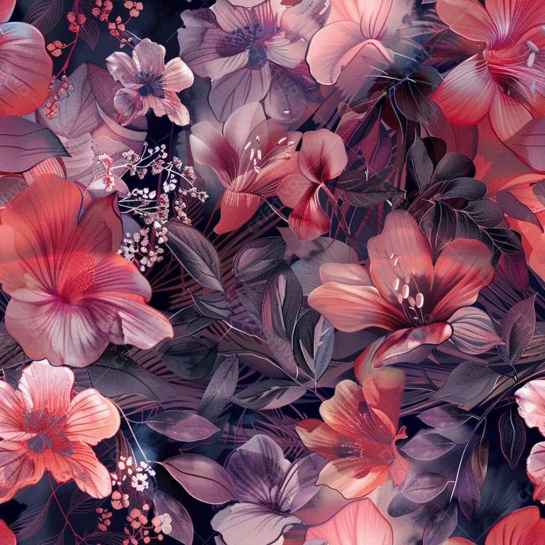 Textura Floral Vermelha e Roxa para Papel de Parede