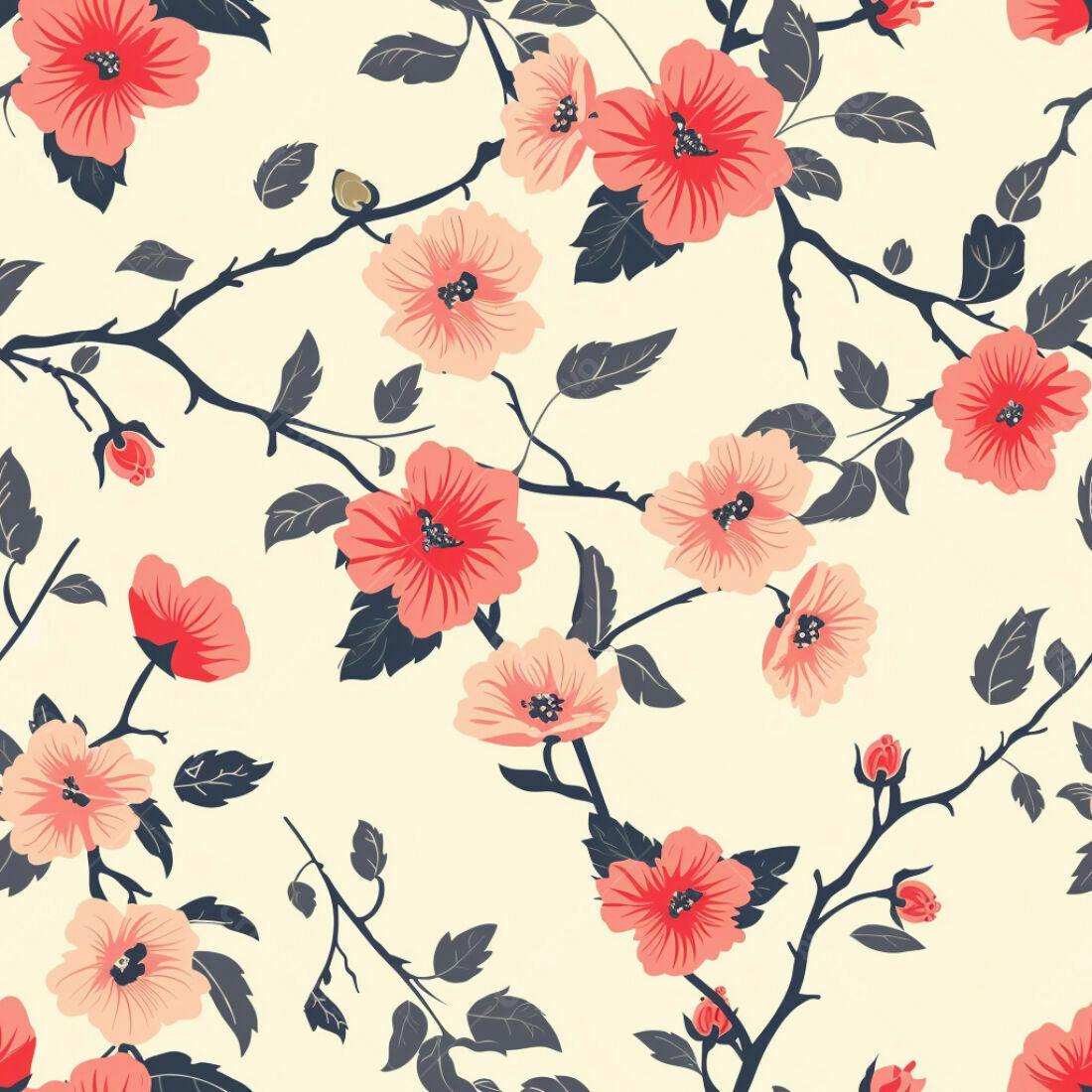 Textura floral rosa e coral para papel de parede