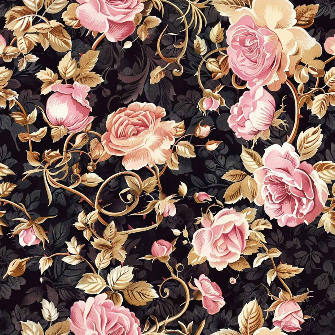Textura Floral Rosas Douradas para Papel de Parede