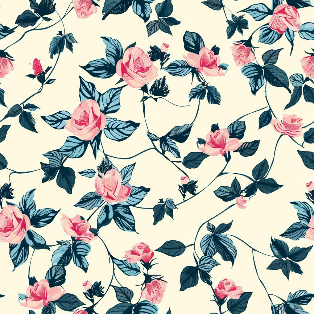 Textura floral rosas e folhas para papel de parede
