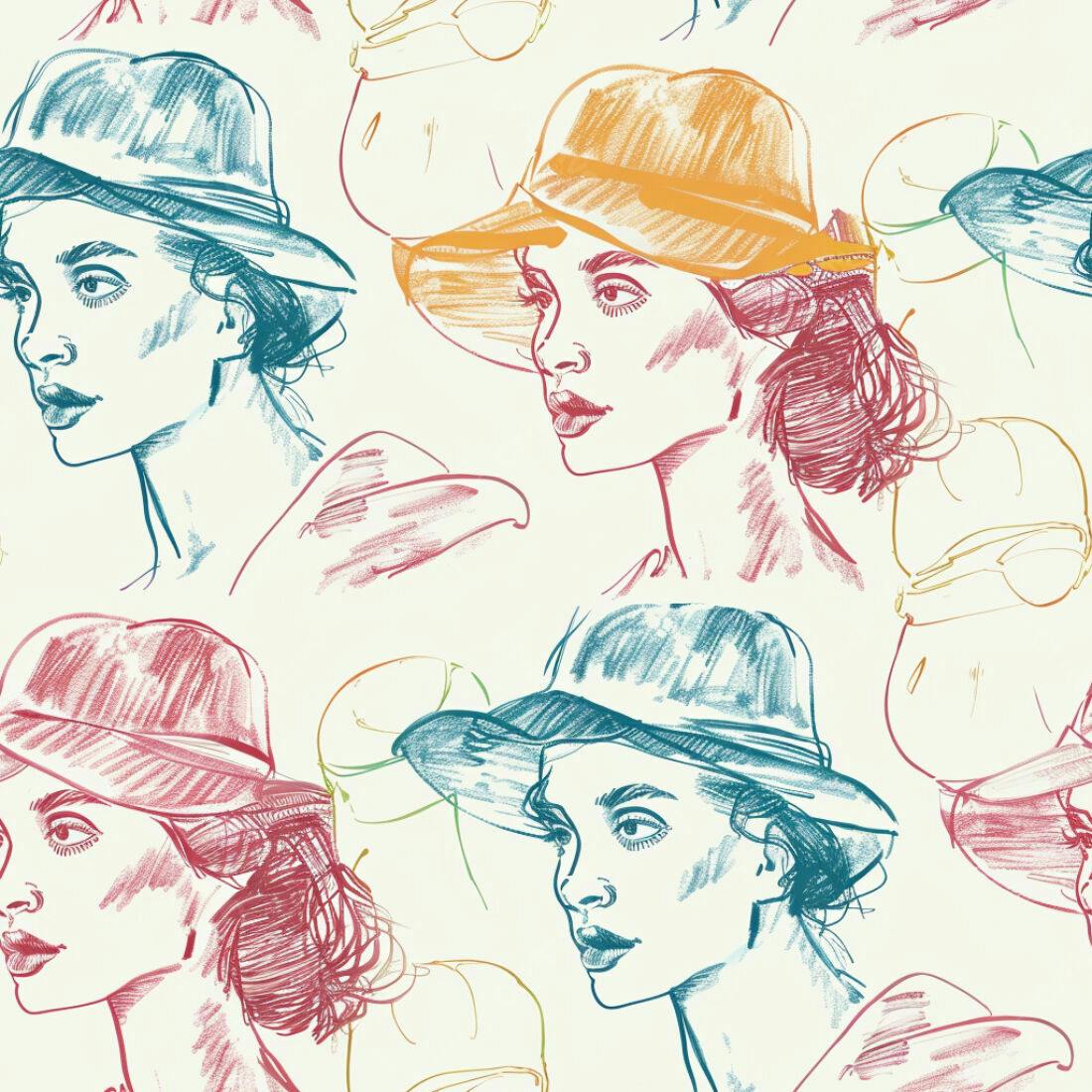 Textura desenho mulheres chapéu padrão para papel de parede