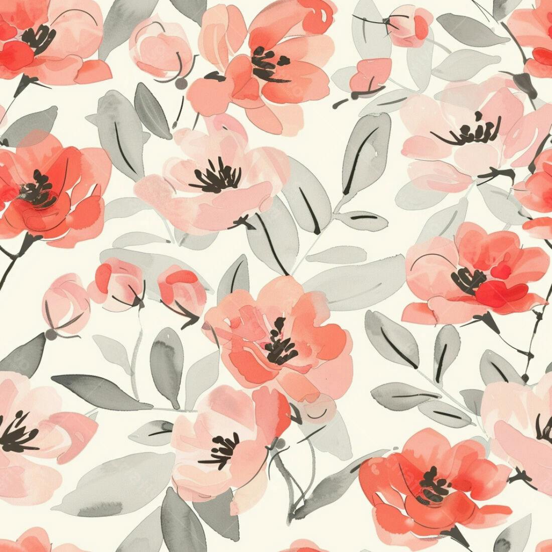 Textura floral aquarela rosa e cinza para papel de parede