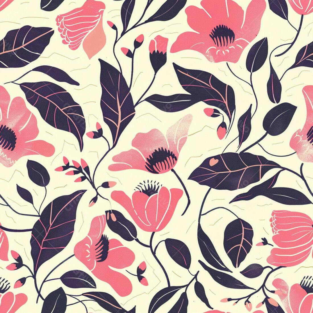 Textura Floral Rosa e Roxo para Papel de Parede