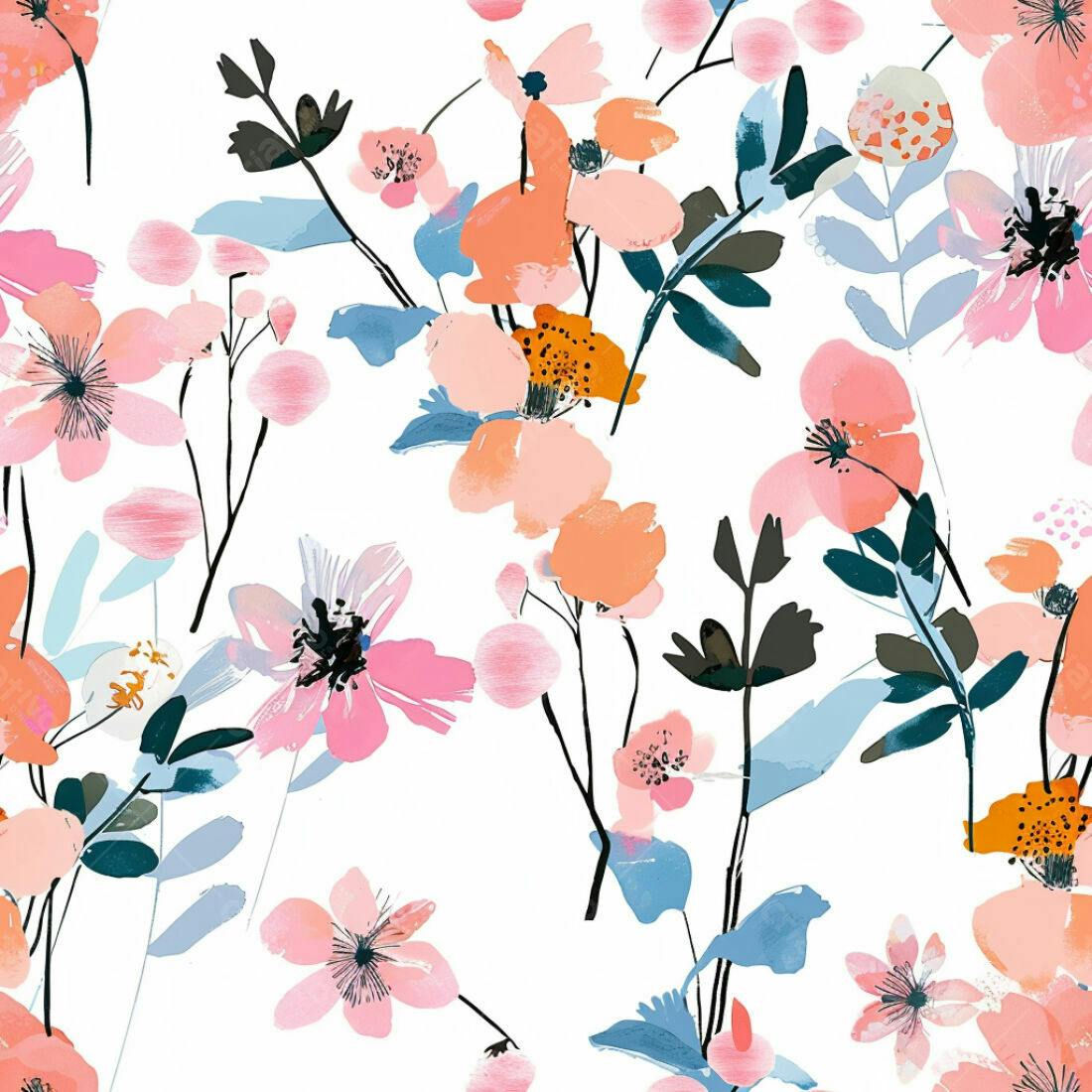 Textura floral aquarela rosa e laranja para fundo