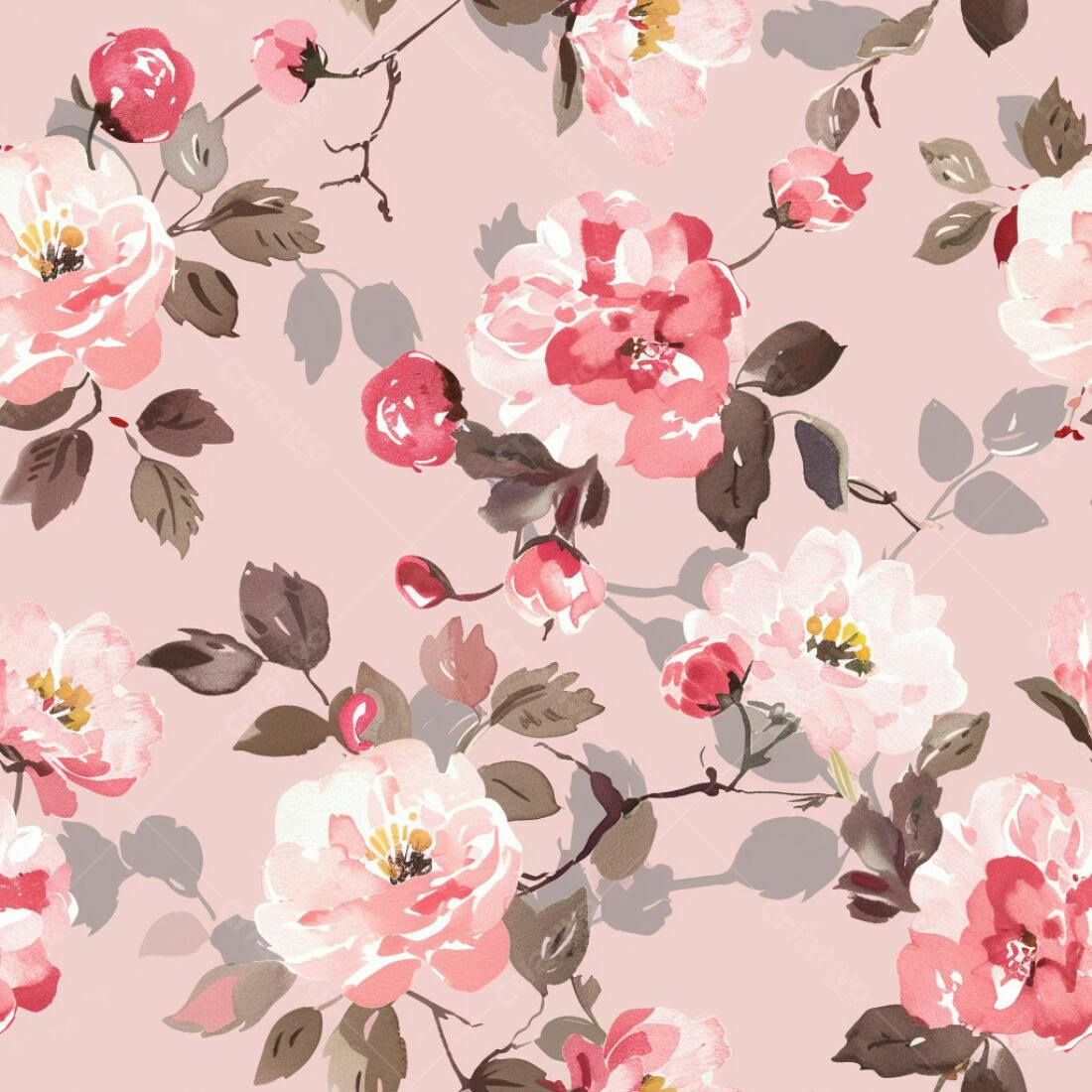 Textura Floral Rosas Pastel para Papel de Parede