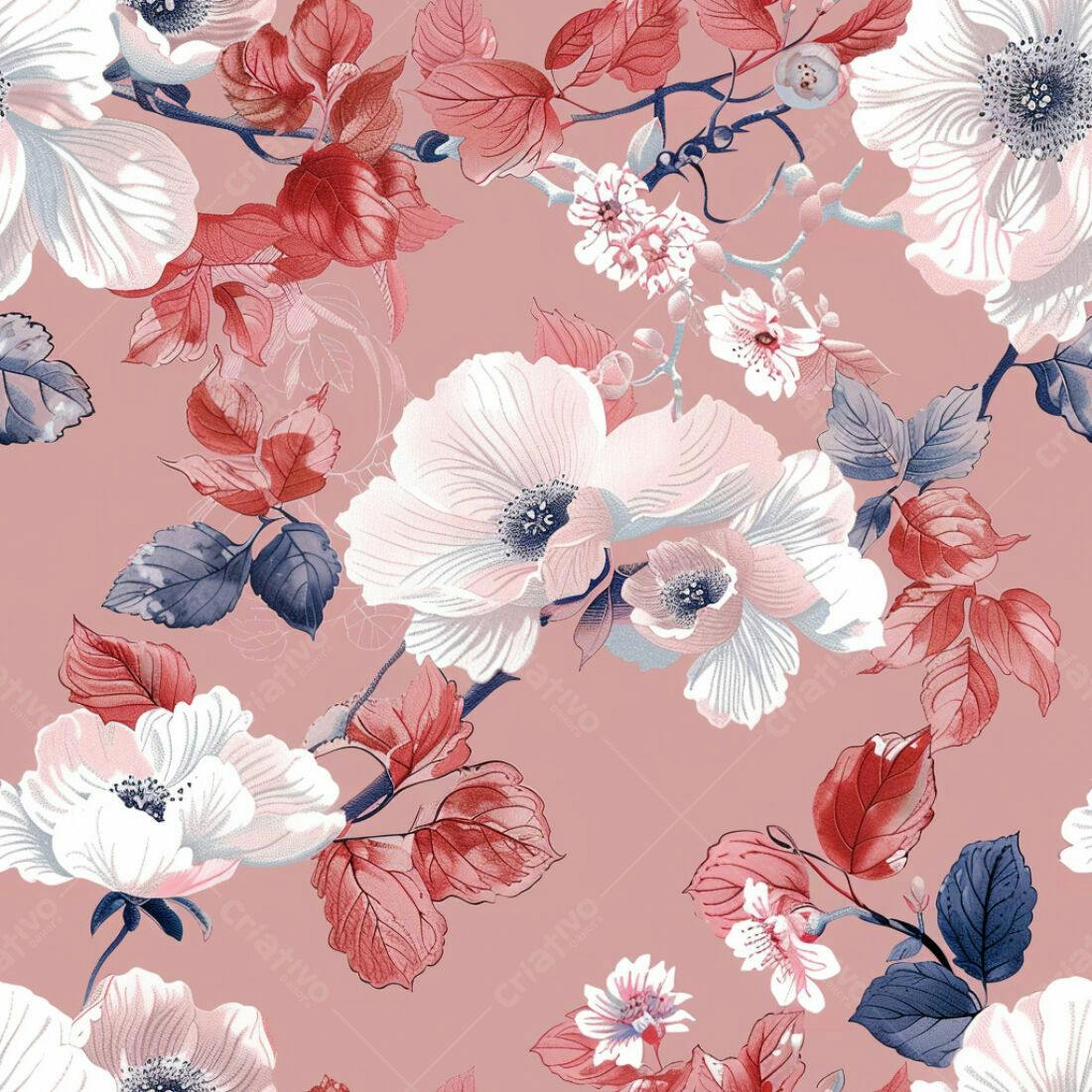 Textura Floral Rosa e Branco para Papel de Parede