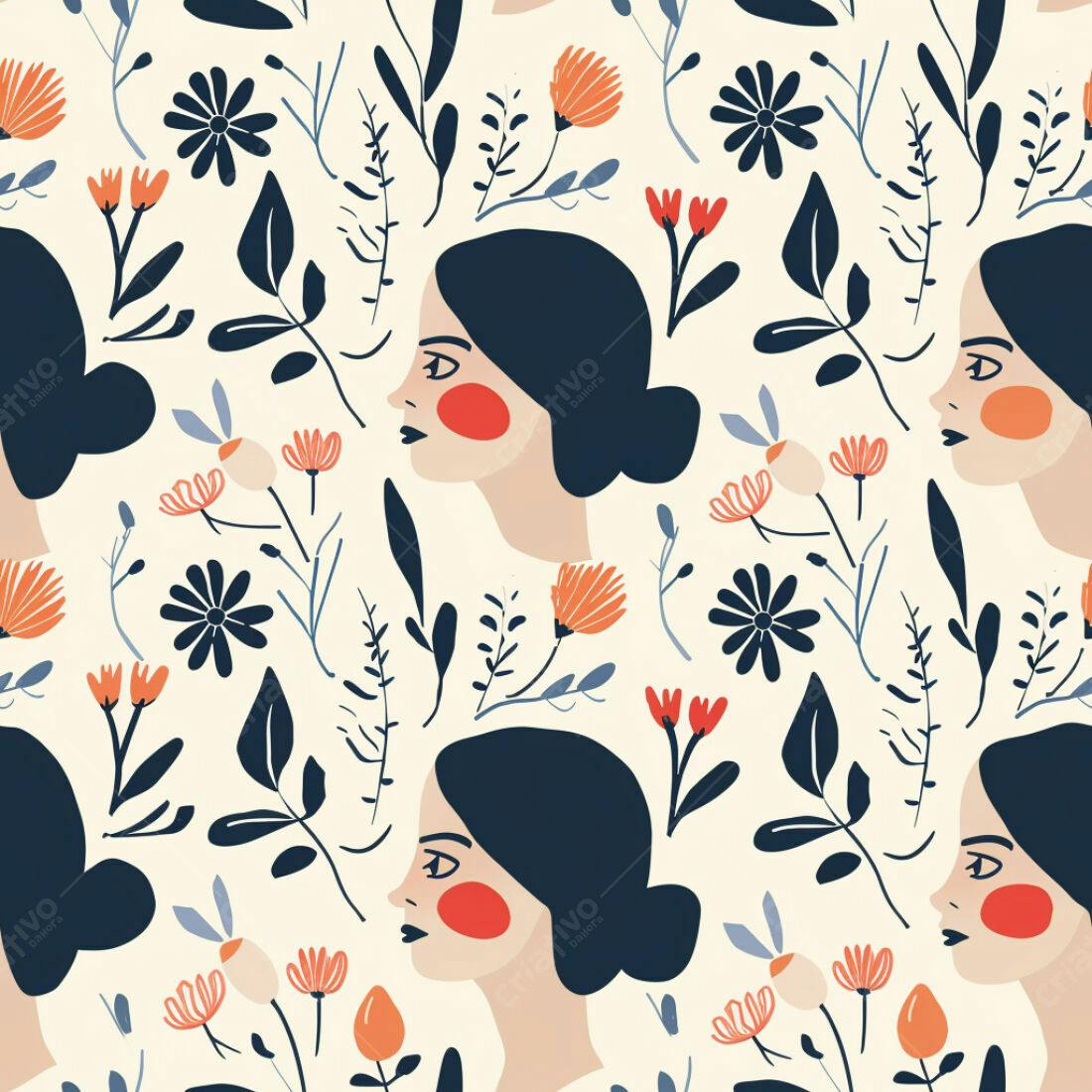 Textura floral rosto feminino para fundo