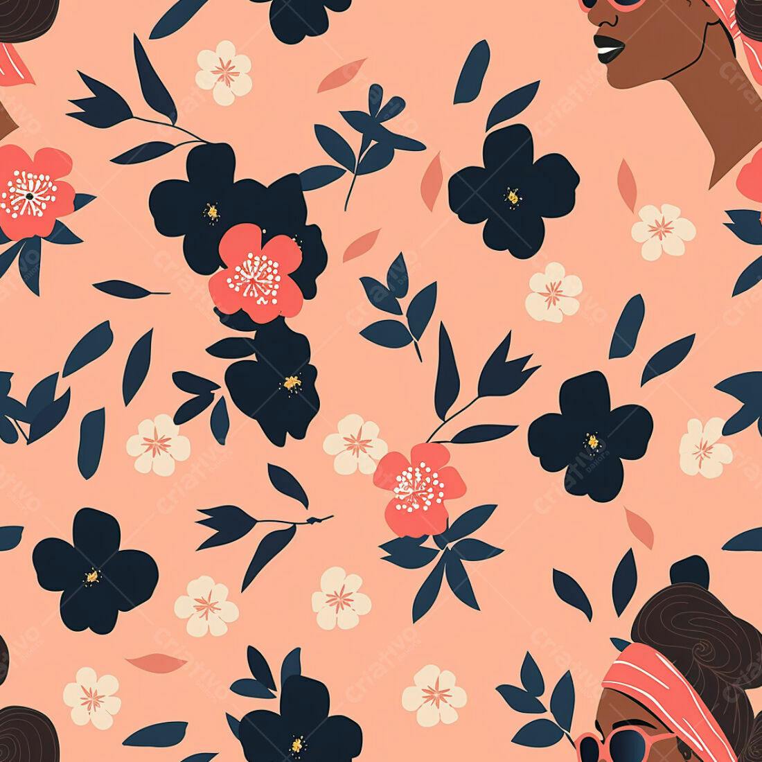 Textura Floral para Fundo com Rosas e Folhas