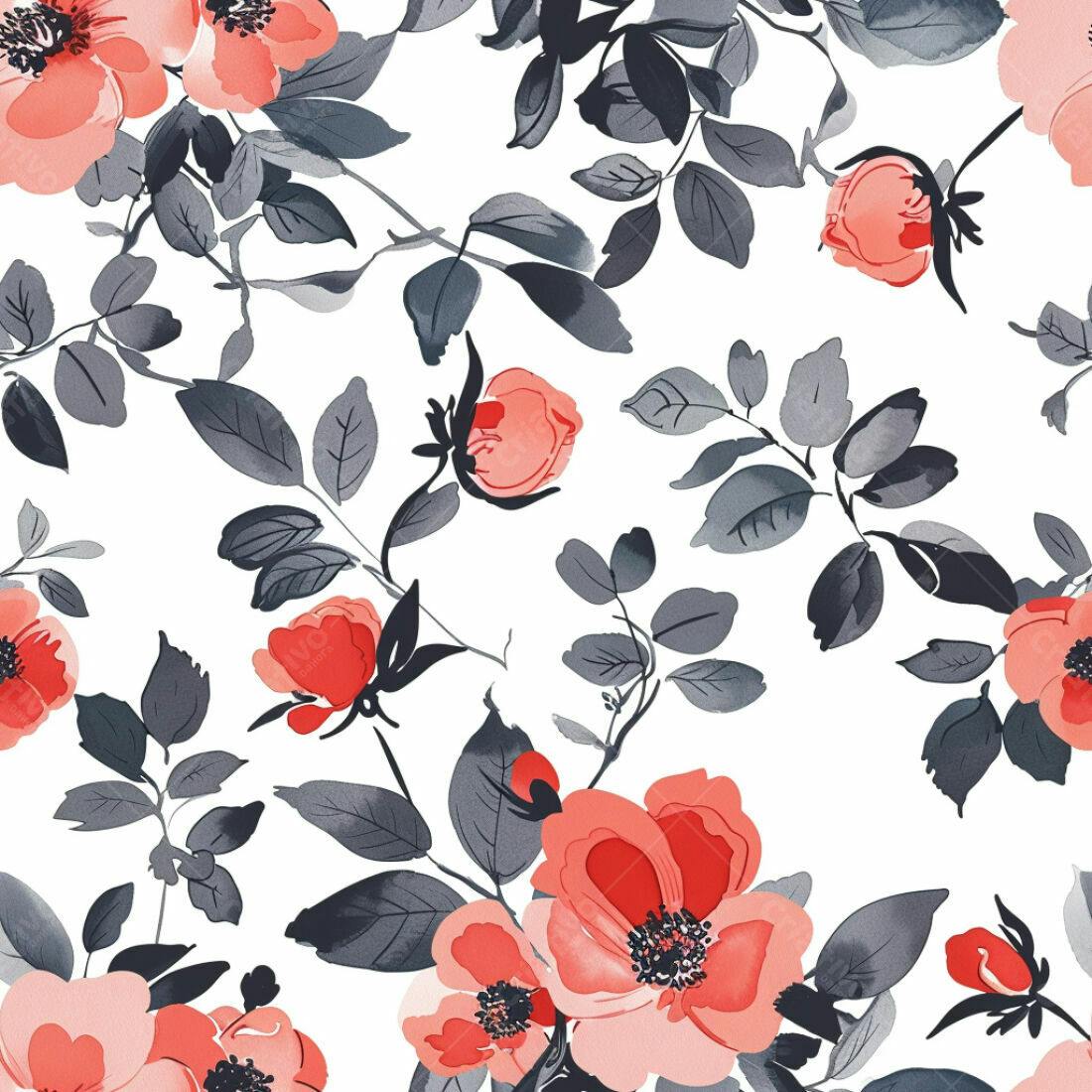Textura Floral Rosas Vermelhas e Cinza para Fundo