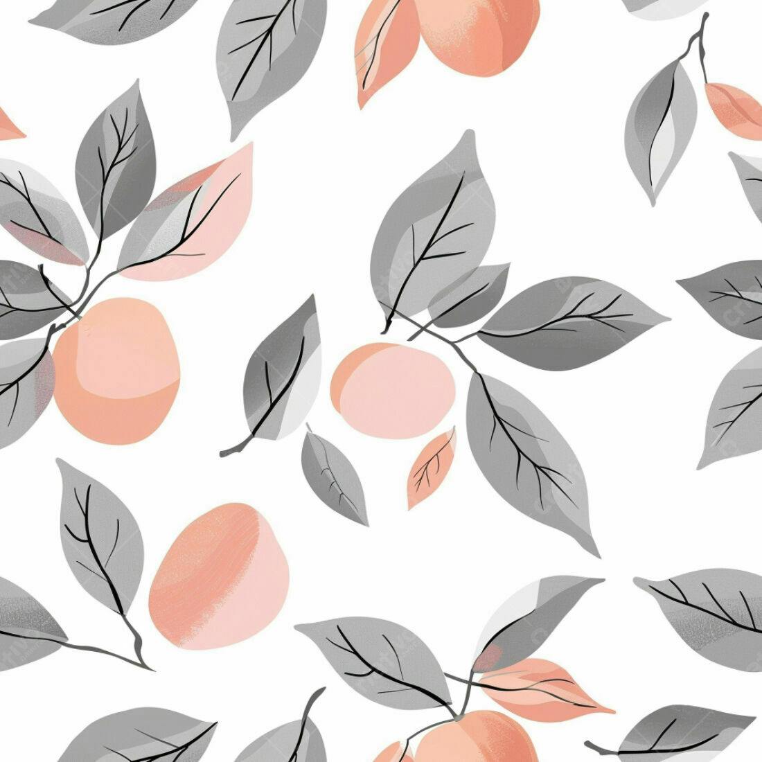Textura Frutas e Folhas Rosa e Cinza para Papel de Parede
