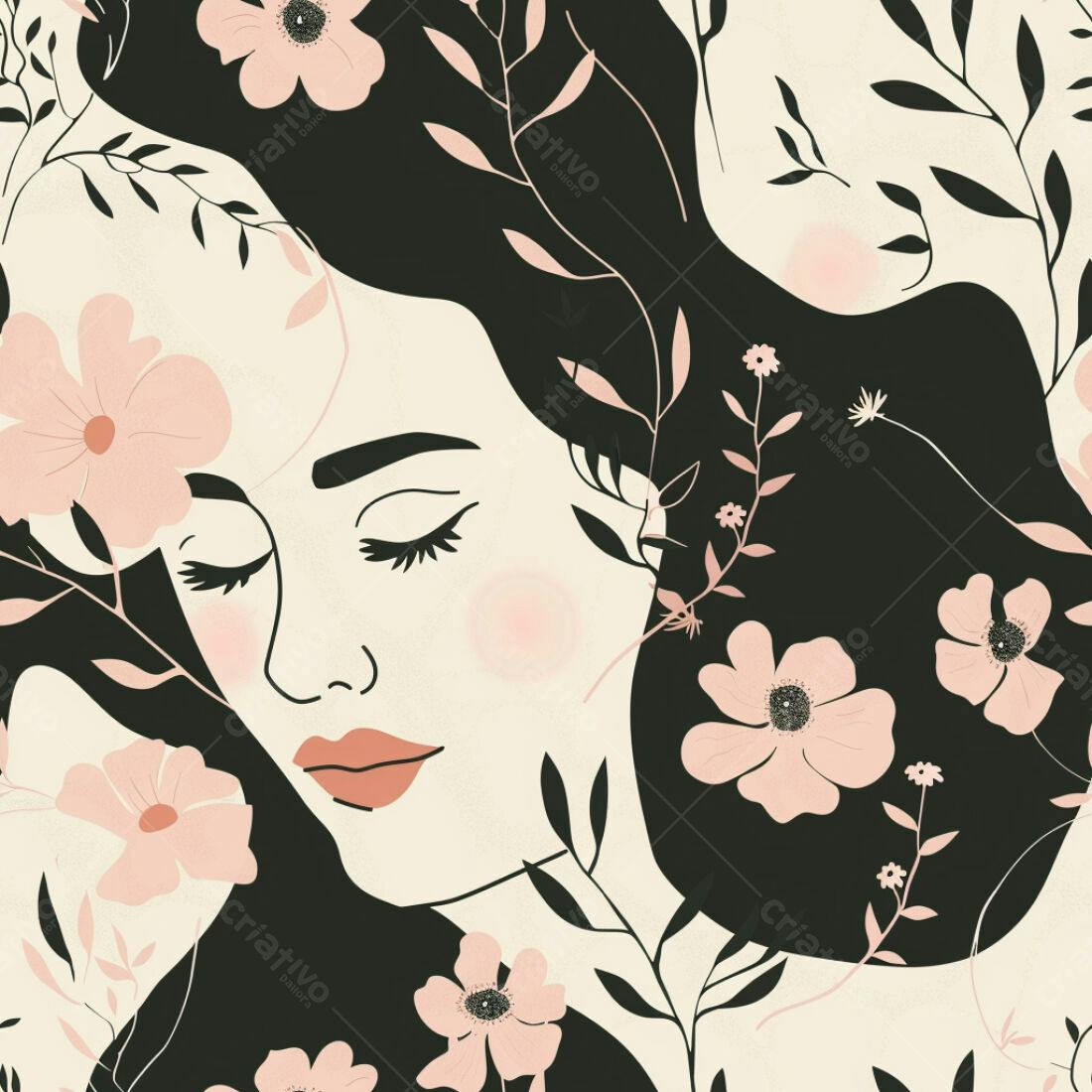 Textura floral rosto mulher para papel de parede
