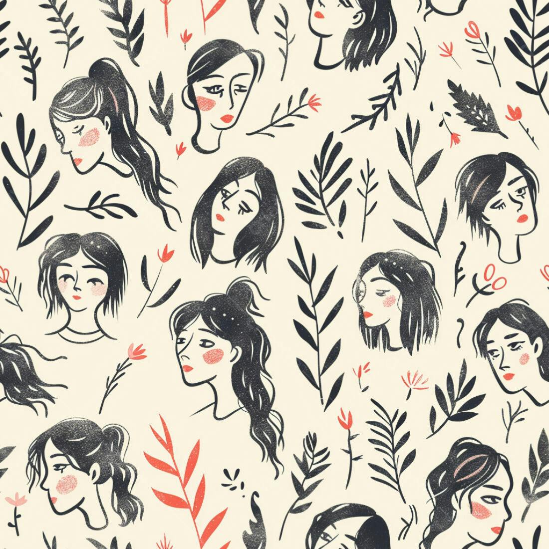 Textura rosto feminino floral para papel de parede