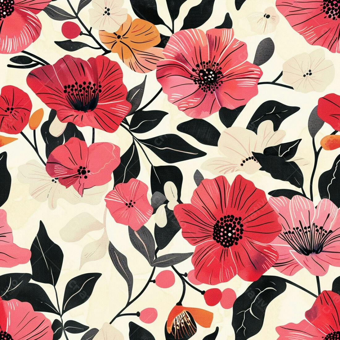 Textura floral vermelho e rosa para papel de parede