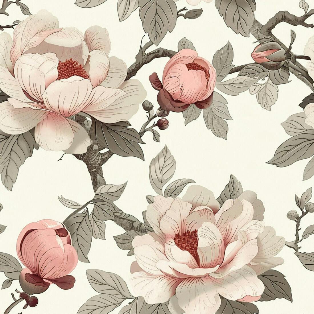 Textura floral pêssego e cinza para papel de parede