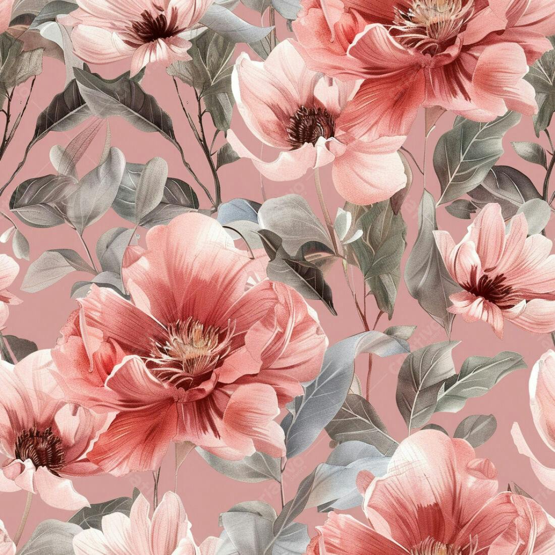 Textura floral rosa e cinza para papel de parede