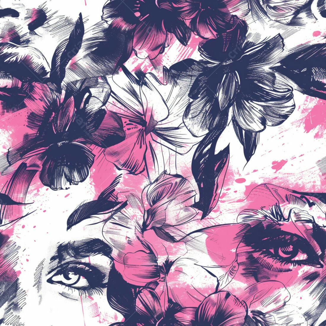 Textura Floral Rosa e Azul para Fundo