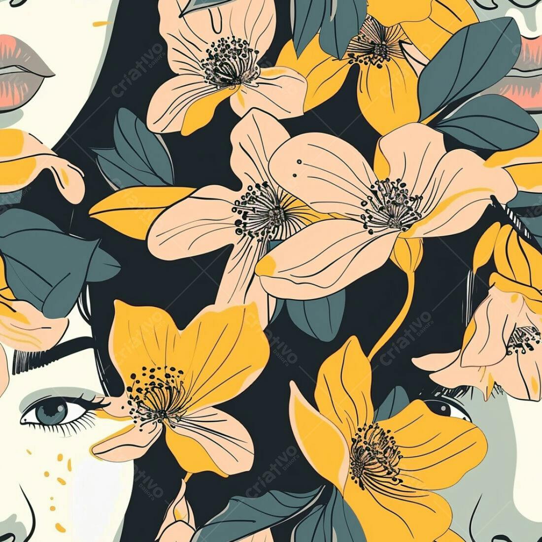 Textura floral rosto mulher fundo