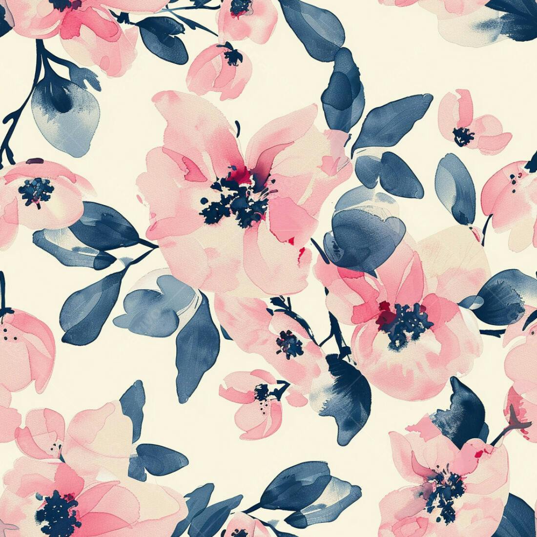 Textura floral aquarela rosa e azul para papel de parede