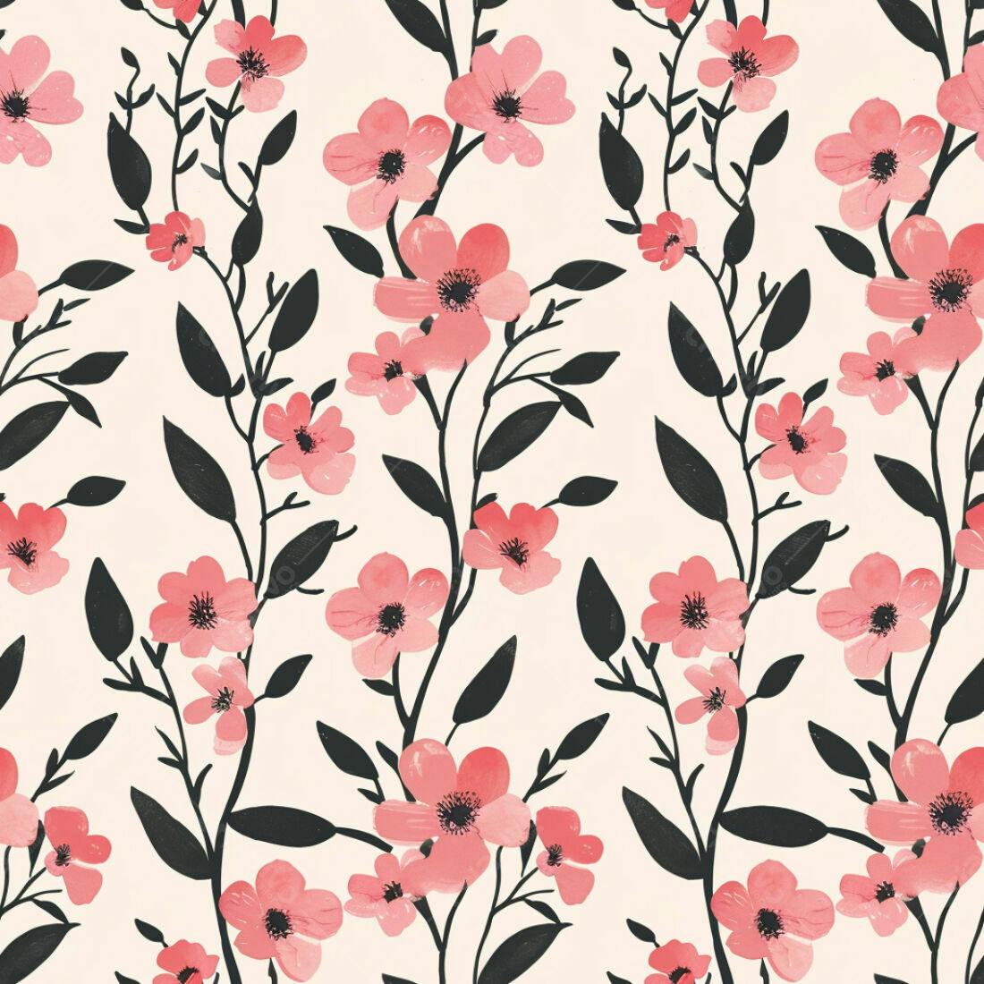 Textura Floral Rosa e Preto para Papel de Parede