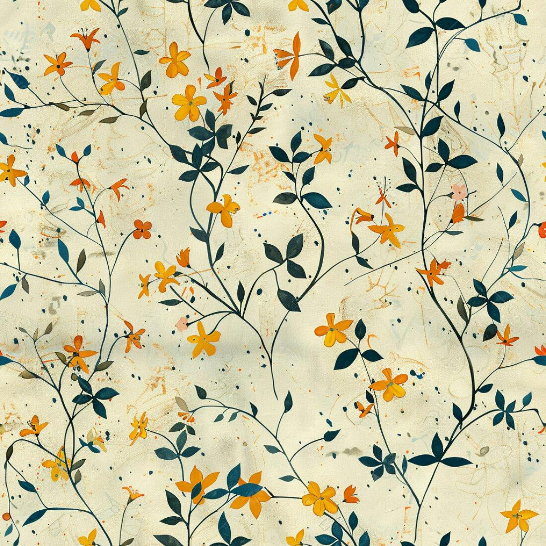 Textura Floral Amarelo e Azul para Papel de Parede