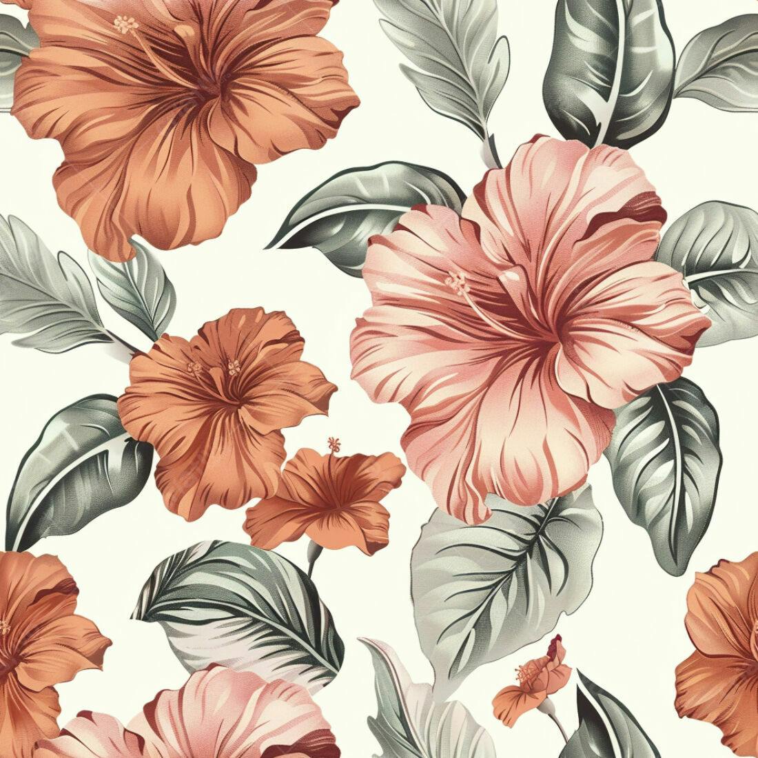 Textura Floral Hibiscus Rosa e Terra para Papel de Parede