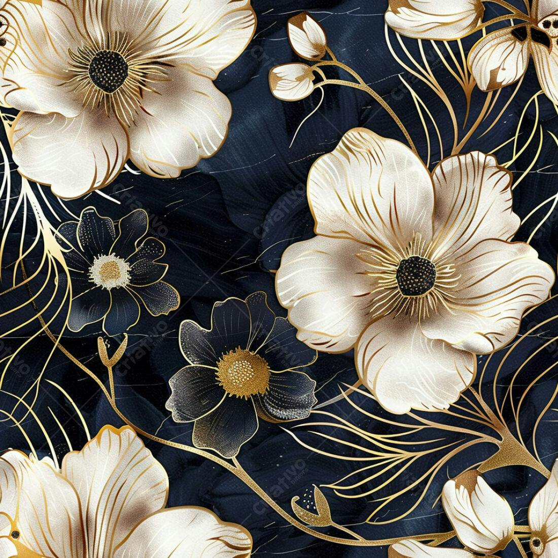 Textura floral luxo ouro e branco para papel de parede