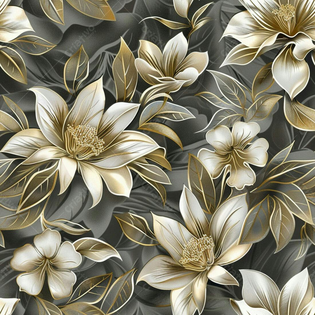 Textura Floral Dourada e Bege para Papel de Parede