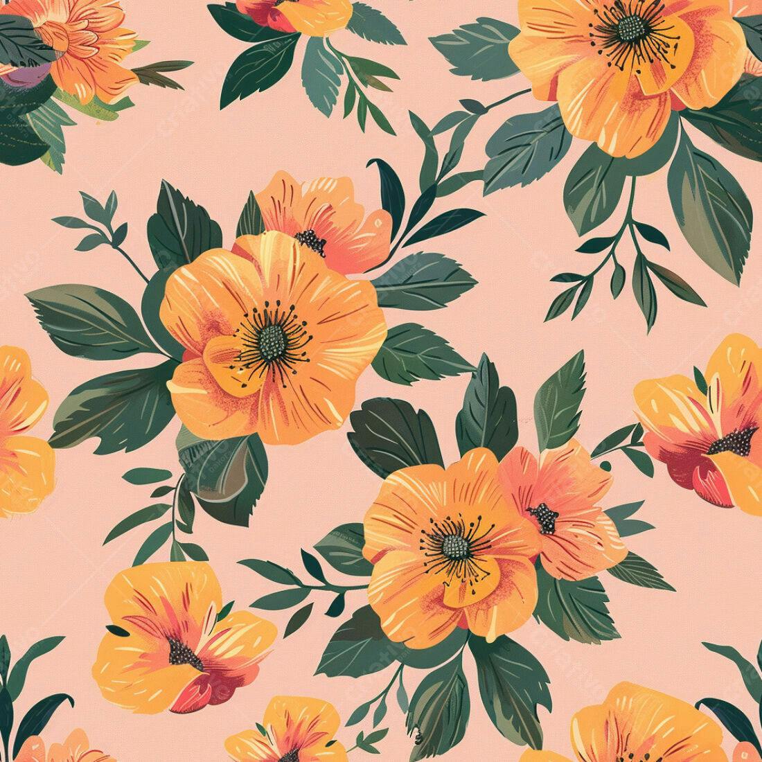 Textura Floral Laranja para Papel de Parede