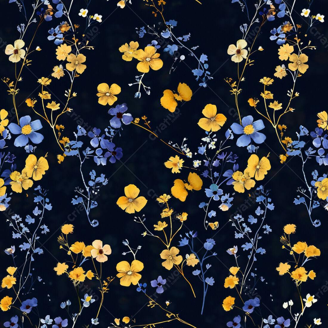 Textura floral azul e amarelo para papel de parede