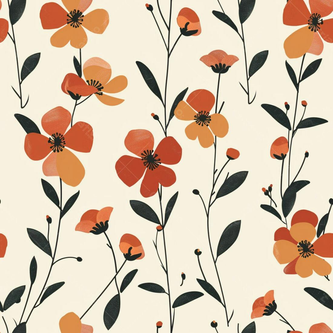 Textura floral laranja e bege para papel de parede