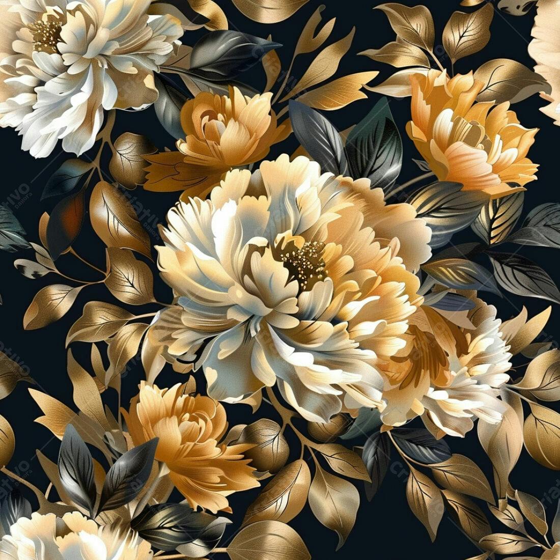 Textura Floral Dourada para Papel de Parede