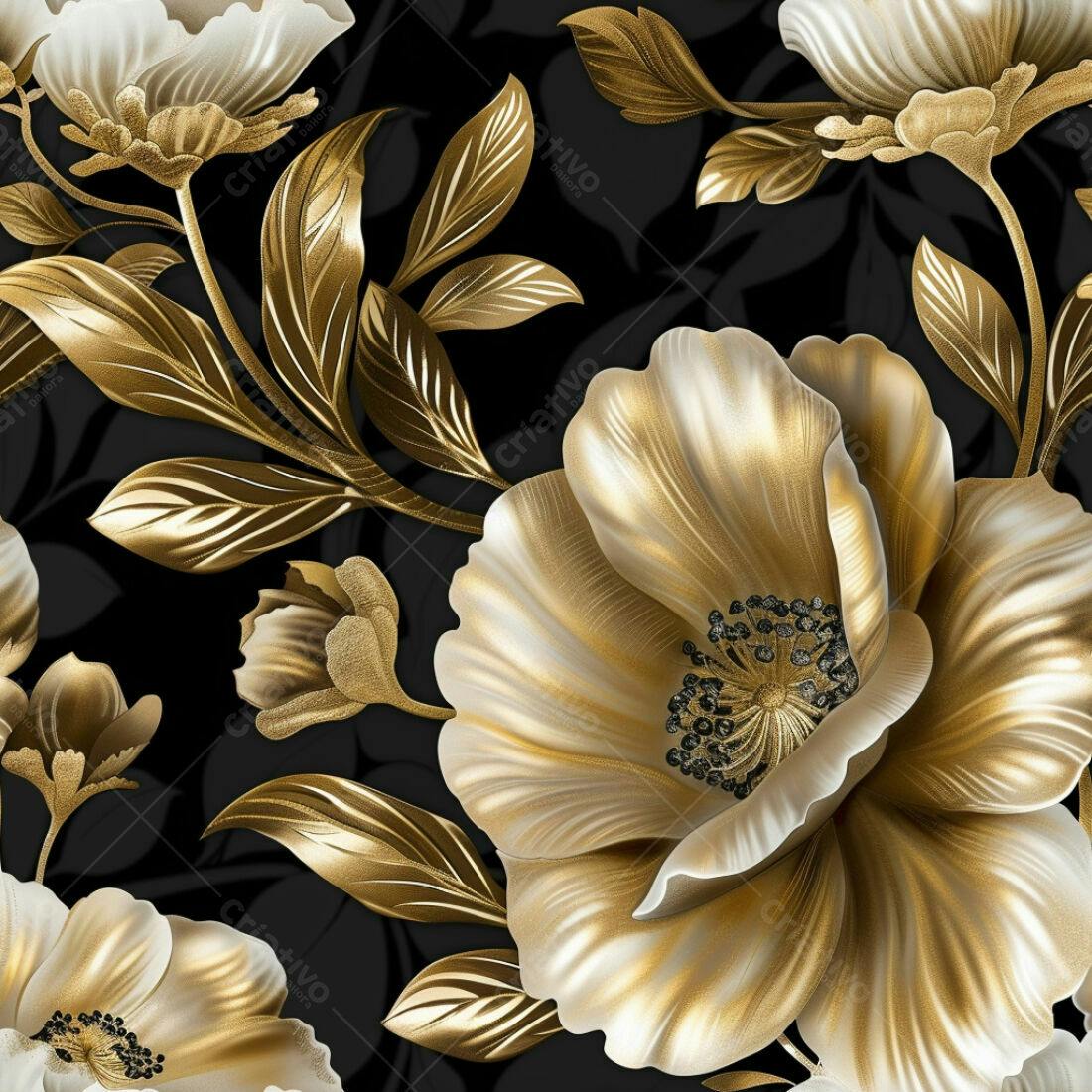 Textura floral dourada e creme para papel de parede