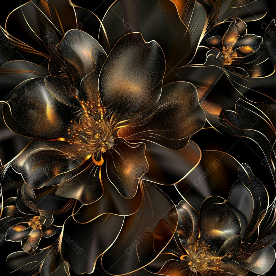 Textura floral luxo dourado e preto para fundo