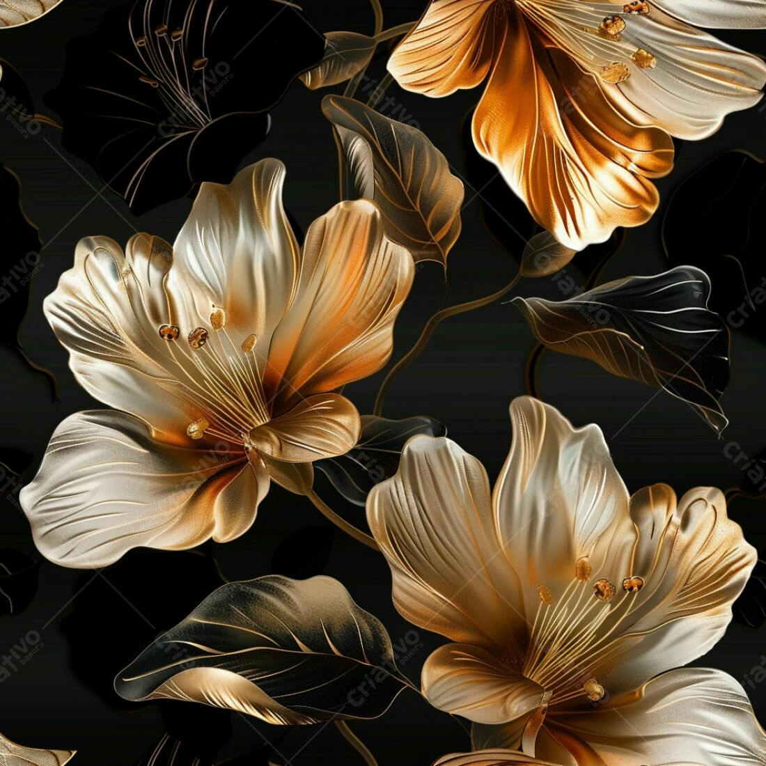 Textura floral dourada e preta para papel de parede