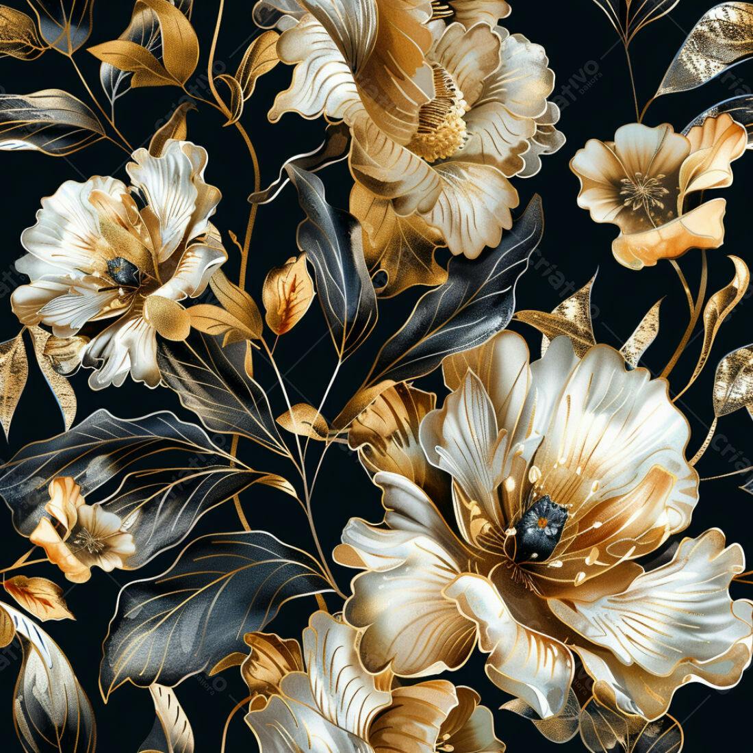 Textura floral dourada e preta para papel de parede